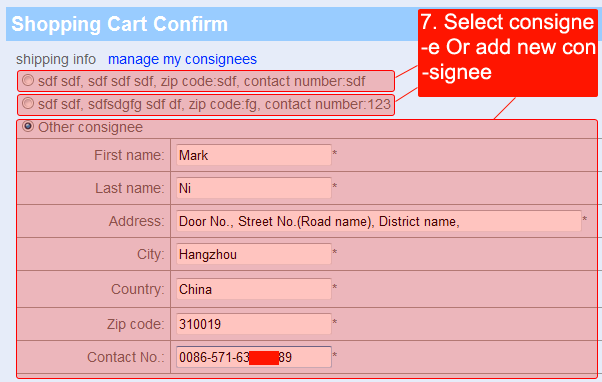 Shopping cart confirm